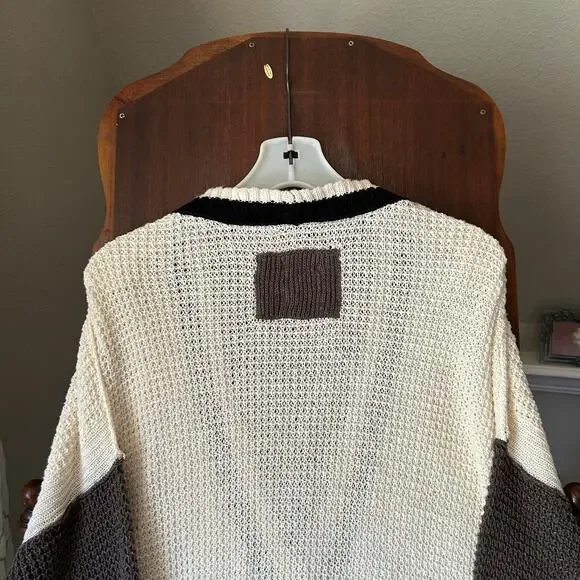 We The Free - Free People Chelsea Cardi - Cream Black Gray  - Size Large EUC - Picture 10 of 10